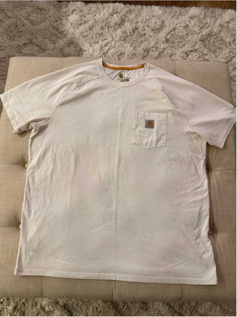 Men's Carhartt Short Sleeve Pocket Tee, XL, White and Orange
